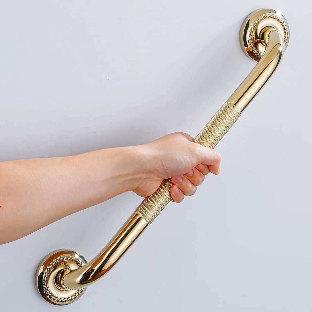 Textured Shower Grab Bar, 24-Inch Bathroom Support Rail, Stylish Bathtube Anti-Slip Safety Armrest Hand Rail, Polished Gold Finish, Good for Senior, Kids, Elderly