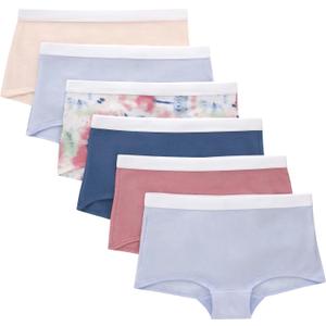 Hanes Girls' Originals Underwear,Boys'hort and Hipster Stretch Cotton,6-pack (Blush/Periwinkle/Navy - Boyshort)-16