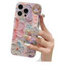 siduater Hand Strap Holder Case for 6.1" iPhone 15 Pro with Kickstand - Wrist Strap Band Soft Pattern Shockproof Cover, Adjustable Handle Grip Loop for iPhone 15 Pro 6.1 Inch, Floral Pink