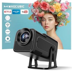 [Netflix-Licensed] Magcubic Mini Projector with Wifi and Bluetooth, Built-in Android 13, Portable Smart 1080P Projector with 4K Support, Auto Keystone, Voice Control, HY320 NTV (Black)
