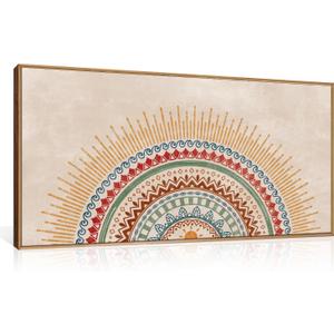 HPINUB Boho Sun Framed Canvas Wall Art Set, Mid-Century Modern Wall Decor, Minimalism Bohemian Wall Painting, Abstract Geometric Pattern Art Print for Living Room, Bedroom, Office - 20"x40"