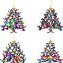 Hummingbird Christmas Ornament, 4 Pack 2D Acrylic Winter Decorations, Colorful Stacked Bird Holiday Home Decor (Large)