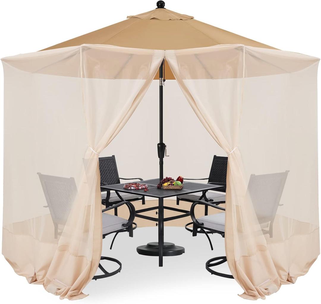 COOSHADE 7.5-11FT Patio Umbrella Mosquito Netting Polyester Screen Mesh Net for Outdoor Umbrella with Zipper Door and Weight Bag Beige