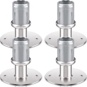 Dunzy Adjustable Stainless Steel Flanged Feet Round Base Furniture Feet for 1 5/8 Inch Od Stainless Steel Tubing, Pipe Style Table Legs Support, Height Adjustable 1 3/8 to 2 1/2 Inch(4 Pcs)