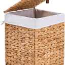 Mini Handwoven Laundry Basket with Lid, Natural Water Hyacinth Storage Basket with Handle, Removable Cotton Liner, Durable and Stylish for Bedroom, Bathroom, Laundry Room, 33L