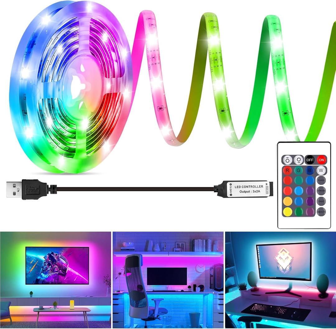 HOUHUI LED Strip Lights 6.56Ft, RGB LED Lights Strip for 40-60in TV Backlight, RGB Color Strips Light Waterproof IP65 with Remote, USB Bias LED Lights Kit for Bedroom PC Monitor Mirror Cabinet Desk