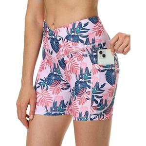 High Waisted Swim Shorts for Women Tummy Control Board Shorts Womens 5" Inseam Swimming Swimsuit Bottoms Ladies Quick Dry Bathing SuitNavy Leaf, Size: 3XL