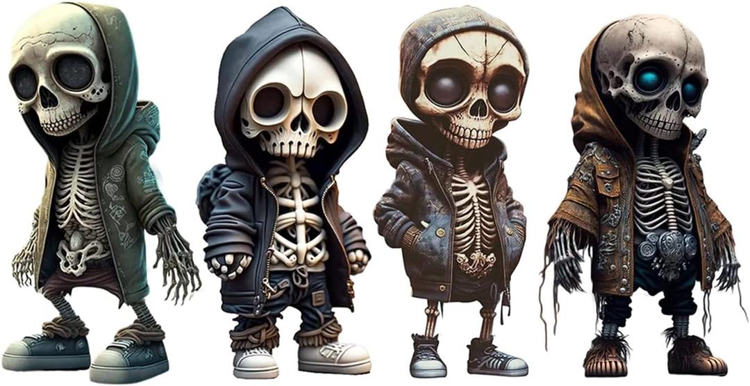 Cool Skeleton Figurines, Skeleton Small Statue Halloween Resin Collectible Figurines, Cute Home Room Desk Office Decor (4pc)