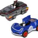 NKOK Sonic Transformed All-Stars Racing Pull Back Action: Shadow and Sonic Hedgehog, Two Vehicles, Video Game Legends, No Batteries Required, Pull Back  Release - and Watch it go