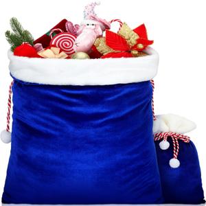 Shappy 2 Pieces Christmas Velvet Santa Bags with Drawstring In 2 Size Large Christmas Bags Santa Gift Sack for Xmas Playing Present Toy (Royal Blue)