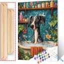 Animal Bathing Paint by Numbers Kit for Adults & Kids Ages 8-12,Dog in Bathtub Paint by Number on Canvas Easy to Paint for Beginner Botanical Acrylic Paintwork Home Wall Decor 16"x20" (DIY Frame)