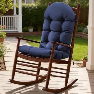 Rocking Chair Cushions, Indoor/Outdoor Adirondack Chair Cushion, Waterproof and Fade-Resistant Rocking Chairs Pads, Non-Slip Tufted High Back Patio Chairs Cushion with Ties, 44x19x4 Inch, Navy Blue