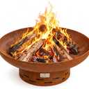 KOL Fire Pit for Outside Wood Burning, 27.5 Inch Round Firepit Bowl Outdoor and Patio, Heavy-Duty Steel Bonfire Pit Oxidized Finish, Free-Standing, Camping Backyard Terrace