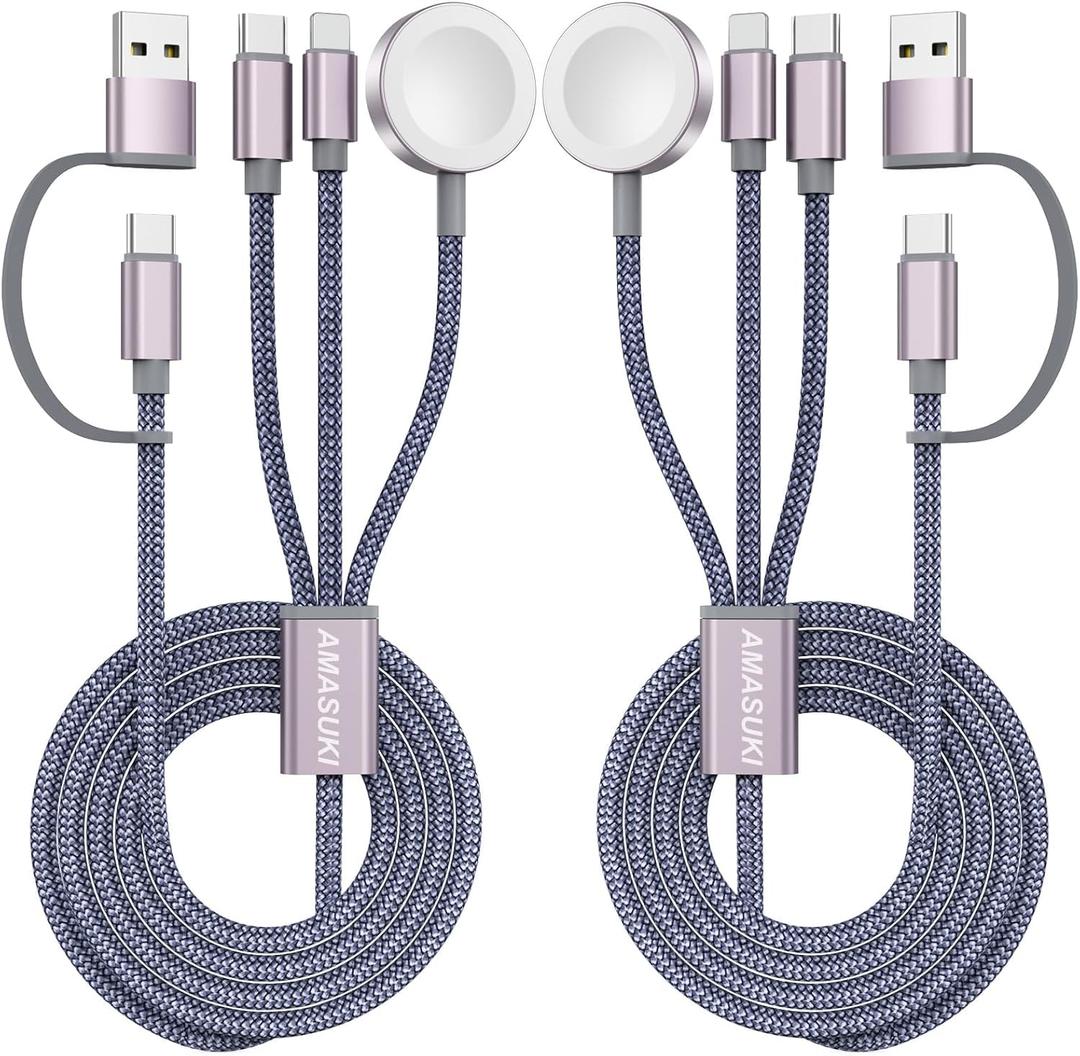 2Pack Travel Essentials,Multi Charging Cable 3 in 2 USB C for Apple Watch Charger,iPhone Charger,Cruise Vacation Camping,Portable for iWatch Series 11-2/Ultra/SE & iPhone 17-12,Sony PSP Cables (Grey)