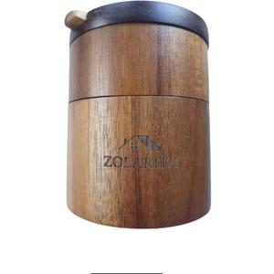 Zolarith Wooden Salt Box with Magnetic Swivel Lid, Acacia Wood, Dual Compartments, 9x10.5cm, Kitchen Storage Container with Spoon