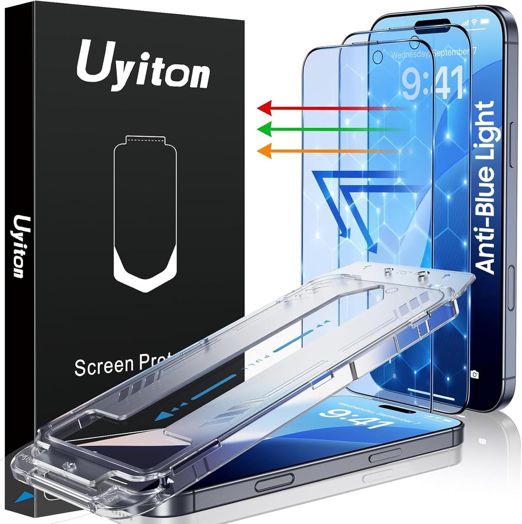Uyiton Compatible with iPhone 16 Pro Max Screen Protector (Anti-Blue Light) - Shatterproof Full Coverage [Case Friendly] 9H Tempered Glass Screen Protector for iPhone 16 Pro Max, 2 Pack