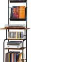 Record Player Stand with Vinyl Storage - 6-Tier Turntable Table with Adjustable Feet, Metal & Wood Cabinet - Console Organizer Display Shelf for Living Room, Apartment