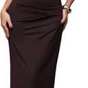 Verdusa Women's Off The Shoulder Dresses Asymmetrical Ruched Sleeveless Maxi Dress (Brown, S)