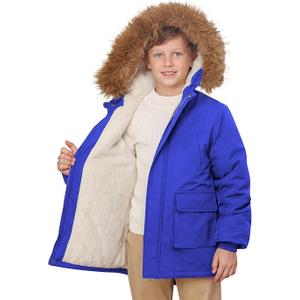 Lovekider 5-16T Boys Winter Coat Warm Puffer Kids Coats Thicken Parka Jacket with Removable Faux Fur Hood, Size 7-8
