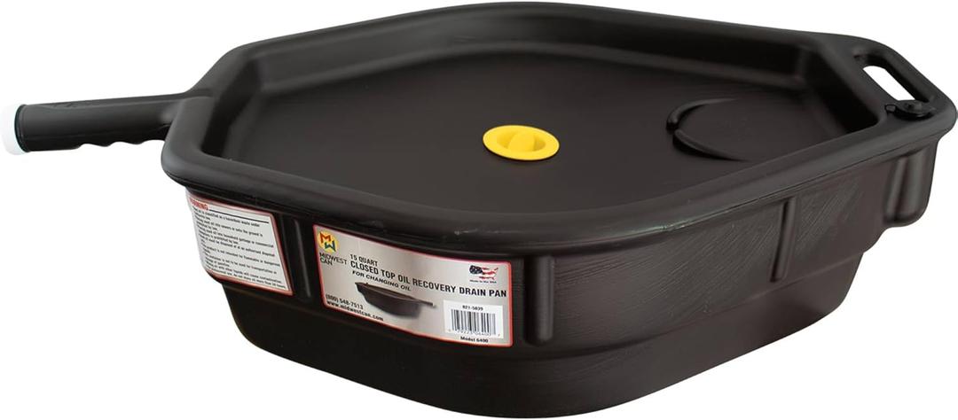 Midwest Can 6400 15 qt. Closed Top Oil Recovery Drain Pan44; Black