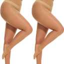 Citystl 2 Pairs Plus Size Sheer Tights for Women - 20D Black Tights Control Top Pantyhose with Reinforced Toes, Supple Feel (X-Large Plus, Gentle Nude)