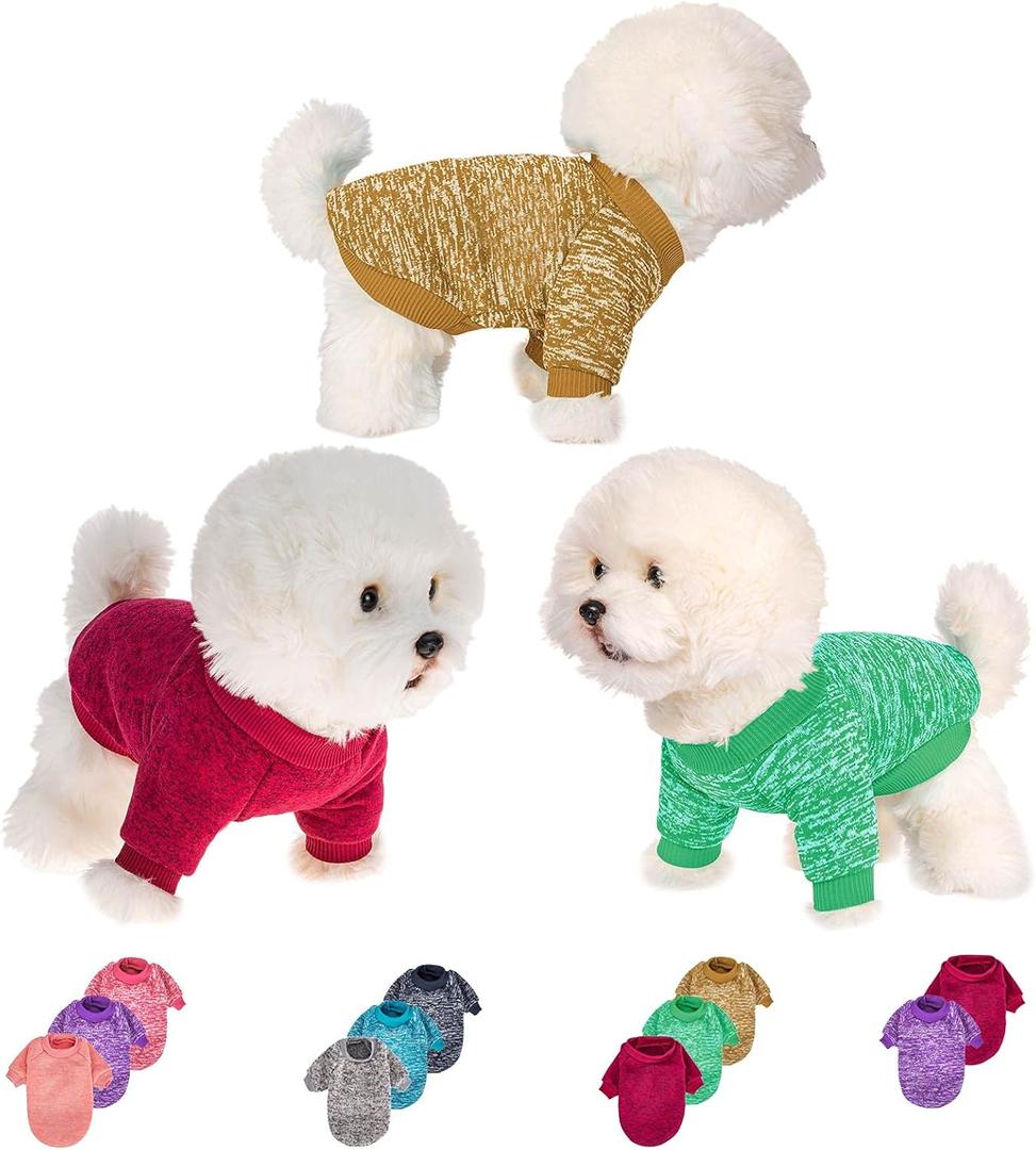 Dog Sweater, Dog Sweaters for Small Dogs, 2, 3 Pack Warm Soft Pet Clothes for Puppy, Medium Large Cat, Dogs Girl or Boy, Dog Shirt for Winter Christmas (Red+Green+Coffee, Small)