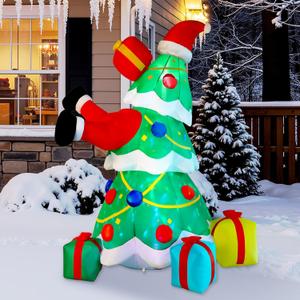 Alupssuc 5FT Inflatable Christmas Tree Decorations Outdoor with Built-in LEDs Lights, Blow Up Santa Claus Tree with 4 Gift Boxes Outside/Indoor Xmas for Yard, Garden, Lawn, Party, Holiday Decor