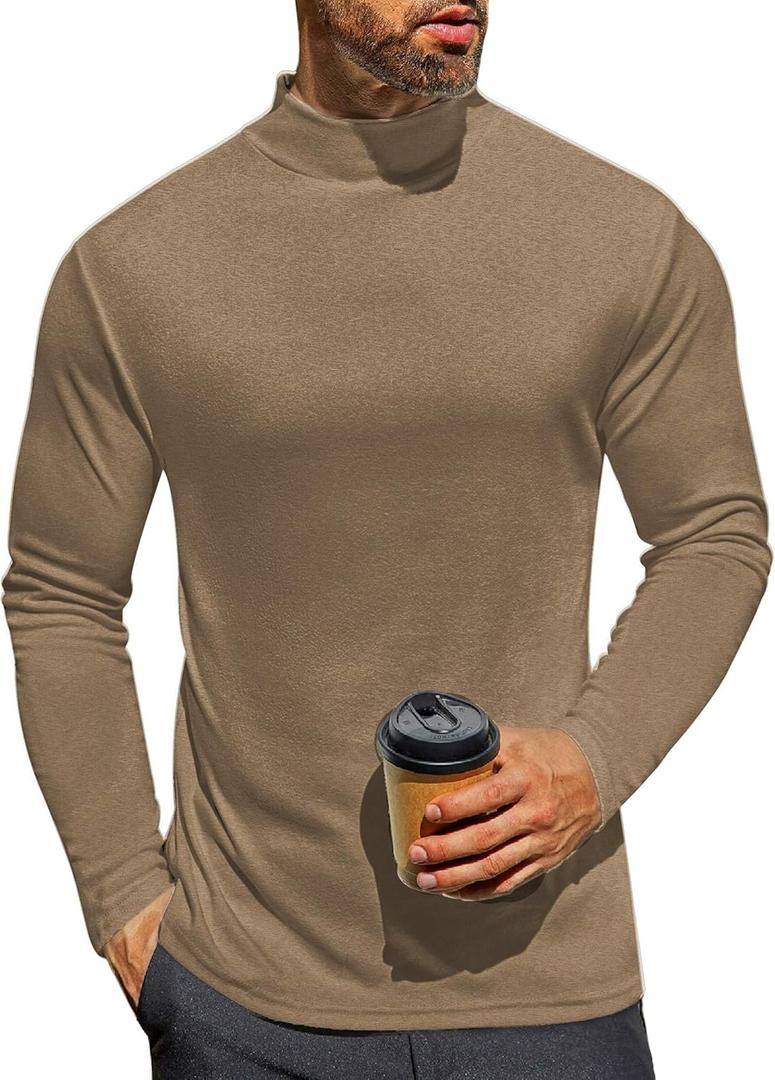 Ekouaer Men's Mock Turtleneck Long Sleeve Turtle Neck Tops Lightweight Undershirt Thermal Sweater Shirts Light Brown XL