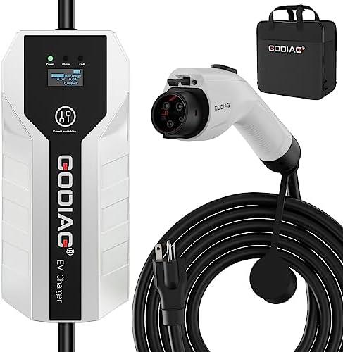 EV101 Portable EV Charger Level 1+2, 8/ 10/ 13/ 16Amp Adjustable Electric Car Charger, 110V-240V 3.5KW 20ft Plug-in Hybrid EV Charger