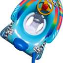 Cute Child Kids Inflatable Pool Float PVC Summer Swim Float Air Bed Lake Boat Swimming Floats with 2 Handles Surfing Raft Bodyboard Floating Mattress Seat Swim Ring for Girls Boys 1-5 Years (Blue FAST, Motorboat Style)
