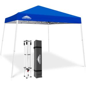 EAGLE PEAK 10x10 Slant Leg Pop-up Canopy Tent Easy One Person Setup Instant Outdoor Beach Canopy Folding Portable Sports Shelter 10x10 Base 8x8 Top (Blue)