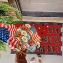 American Flag Floral Wreath Patriotic Welcome Mat 17"x30", Non-Slip Absorbent Indoor Outdoor Doormat for 4th of July & Independence Day Decor