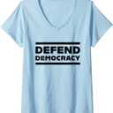 Womens Defend Democracy V-Neck T-Shirt, M