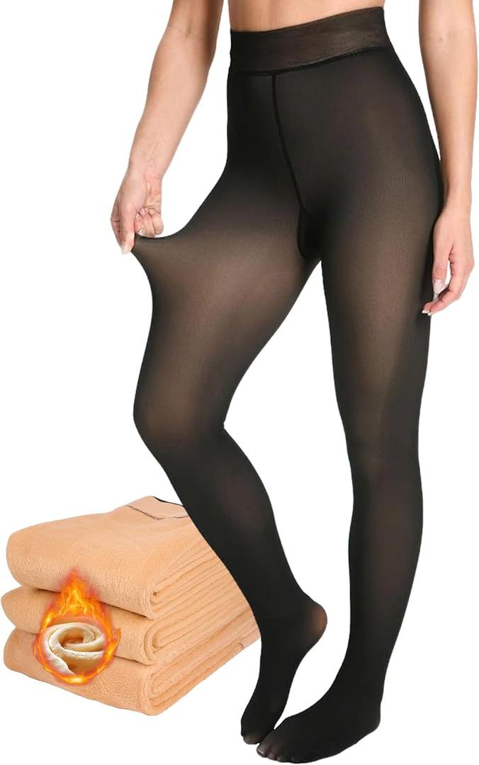 4 x Fleece Lined Tights Women, Fake Translucent Thermal Black Tights for Women,High Waist Pantyhose Women Tights Leggings