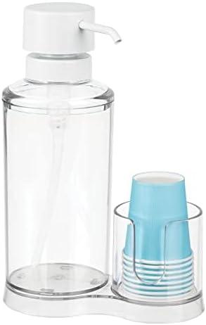 mDesign Plastic Refillable Mouthwash Dispenser and Cup Storage Organizer for Bathroom Vanity, Countertop, Cupboard  Includes 8 Paper Cups  Lumiere Collection  Clear/Matte White
