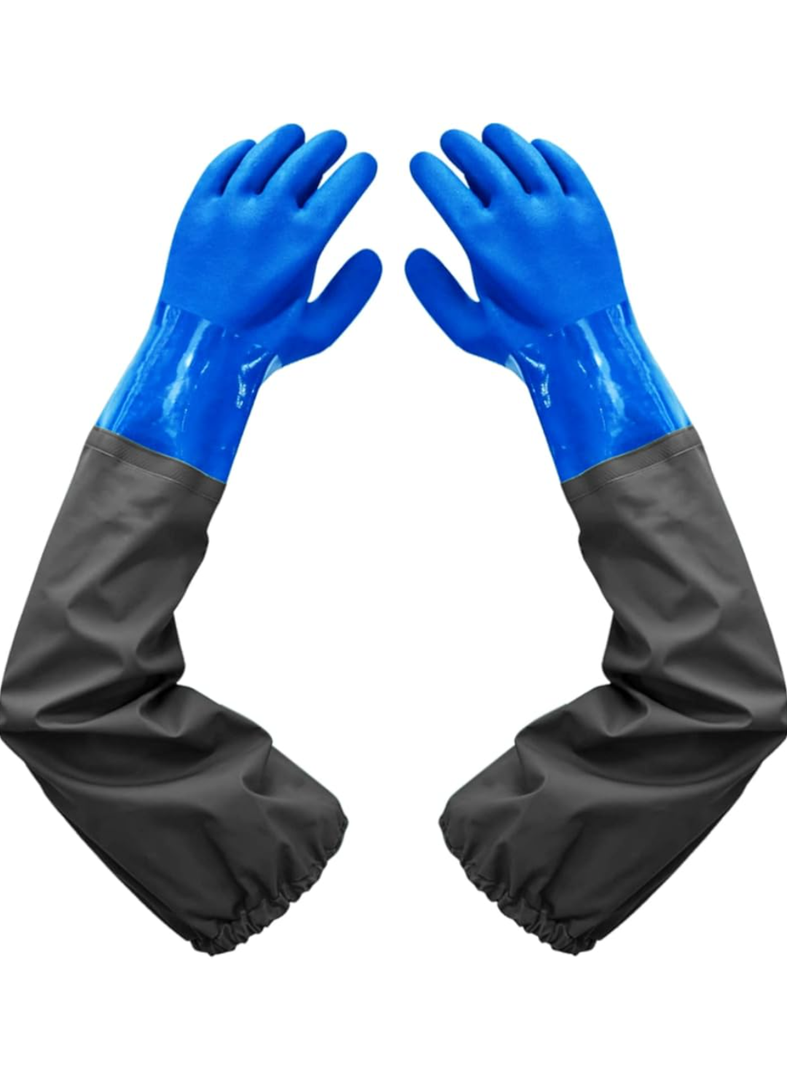 Haiou PVC Chemical Resistant, Long Rubber, Heavy Duty Waterproof Gloves for Chemical and Acid Work, 25 inches, Large-(Blue)