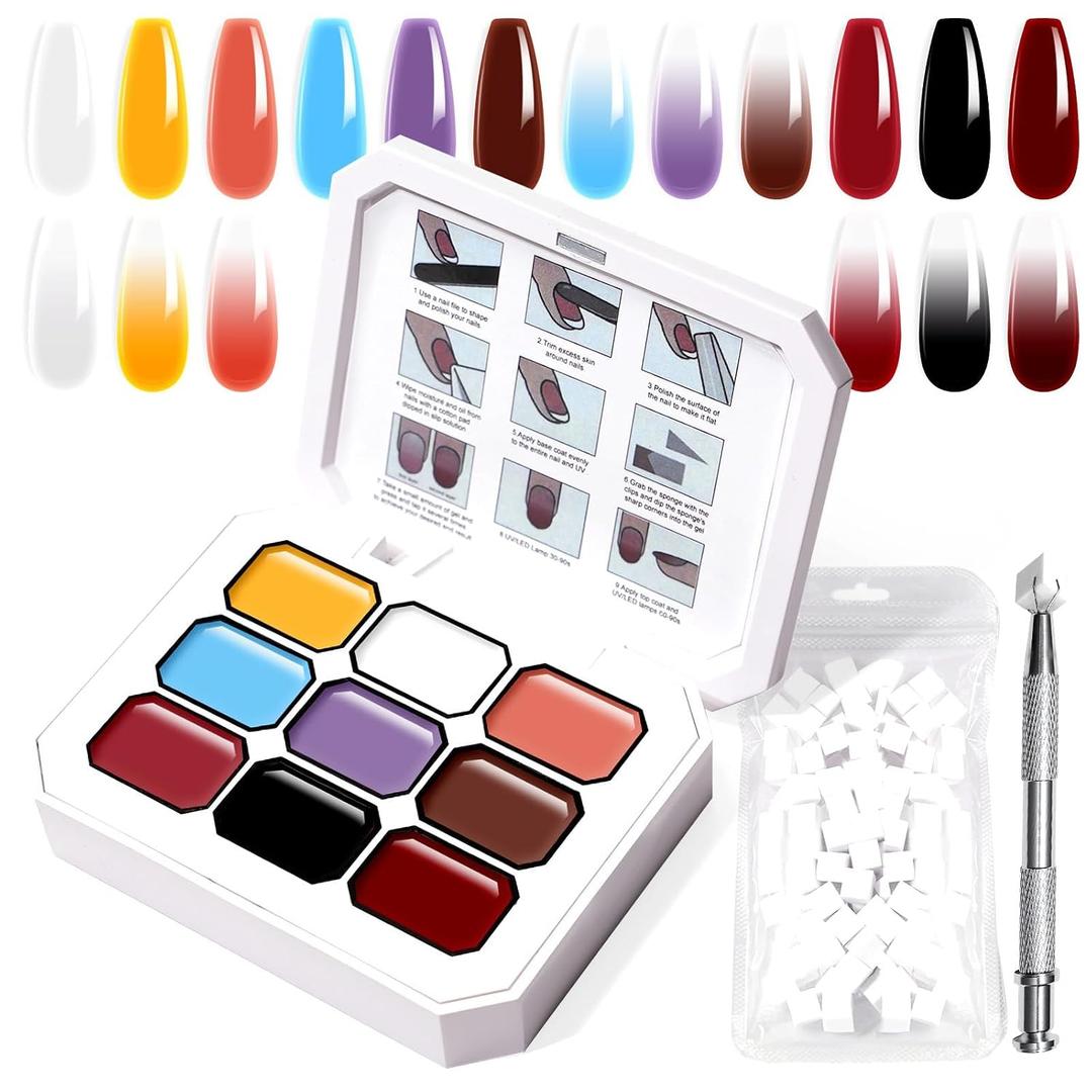 Gradient Painting Gel, 9 Colors Ombre Gel Nail Polish with Dark Red Light Blue Black&White Sponging for Pigment Pat Aura Nails French Manicure Soak Off UV Victorian Oddity