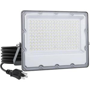 LED Flood Light 150W Equivalent  120W Plug-in Security Light with US Cord, 6500K Daylight, IP65 Waterproof, Flicker-Free Wide Beam for Garage, Yard, Driveway, Exterior Walls