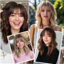 MARJORIE Hair Topper,14inch Hair Pieces for Women, Natural Looking Synthetic Wavy Wispy Clip in Bangs, 6.5x6.5 Base Full Coverage Fit Comfortabale, Perfect for Daily Using/Party