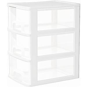 3 Drawer Storage Organizer, White Plastic Drawer Storage, Small Desktop Organizer for Home, Office (White-P3T)