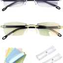 2 Pcs Auto Focus Glasses Self Adjusting, Intelligent Dual Focusing Eyeglasses Smart Zoom Reading Anti-Blue Presbyopia Glass Look Far And Near For Men Women With Case And Glasses Cloth (Yellow+White)