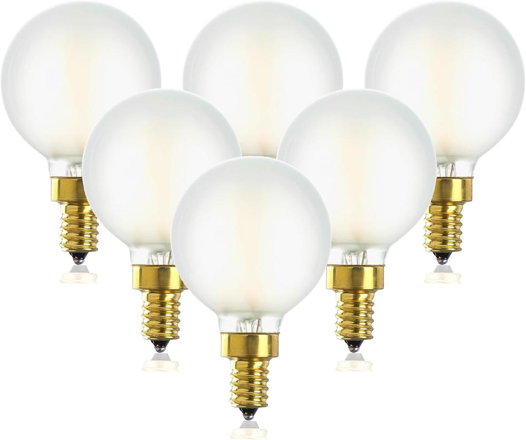 E12 Led G16.5 Bulb 4W,Dimmable E12 Candelabra Bulb 40 Watt,Soft White 3000K,Frosted Glass,Type G Bulbs for Chandelier,Vanity Light Bulbs,400lm,6 Pack