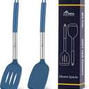 HOTEC Silicone Spatula Set of 2 Heat-Resistant 600F & BPA-Free Kitchen SaptulaTurner with Stainless Steel Handles, Slotted & Solid Spatulas for Nonstick Cookware, 13.7 Inch, Classic Blue