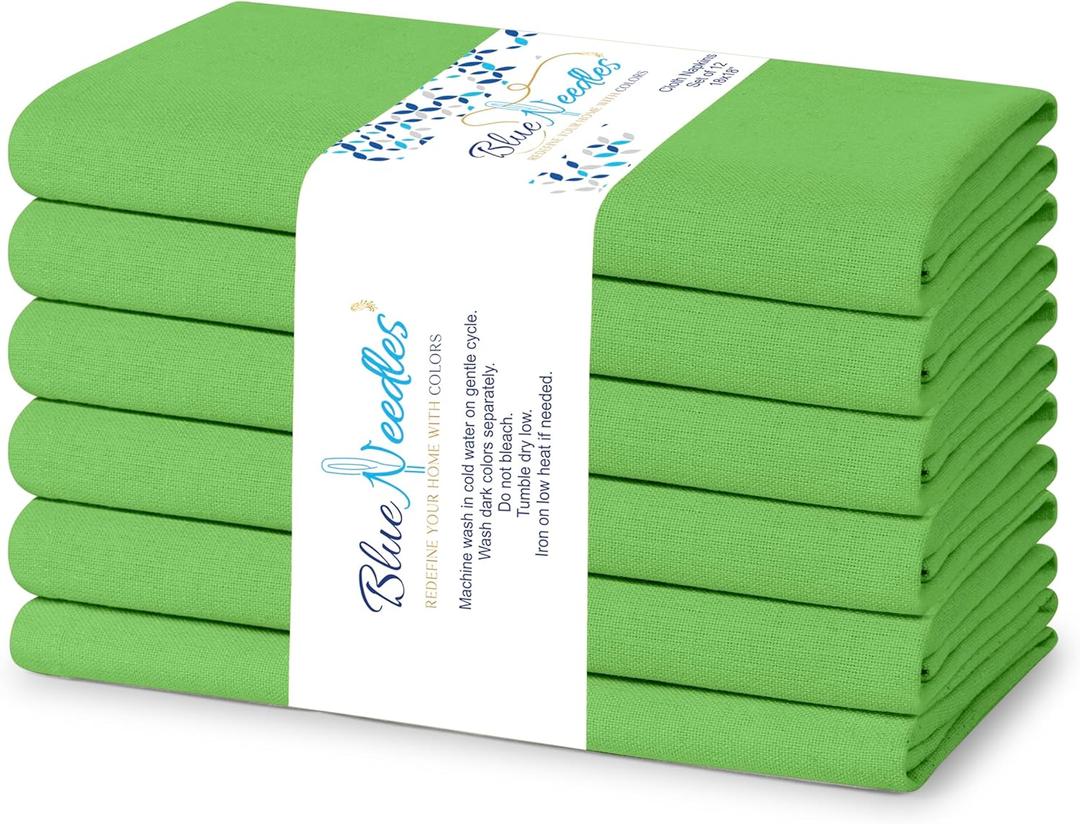 Blue Needles Solid Cloth Napkins Set of 6 Apple Green 100% Cotton Dinner Napkins 18x18 inches - Soft, Reusable, Absorbent & Washable Linen, Ideal for Christmas Events, Parties & Everyday Use