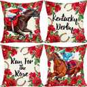 Linen Kentucky Pillow Covers 18x18 Set of 4 Run for The Roses Pillow Case Horse Race Decorations Horseshoe Horse Game Bed Couch Sofa Pillow Car Chair Pillow