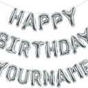 TONIFUL 65 Pcs 16 Inch Silver Happy Birthday Balloons and 2 Sets A-Z Foil Letters Balloons DIY Personalized Phrase Banner for Birthday Celebration Halloween Thanksgiving Christmas Party Decorations