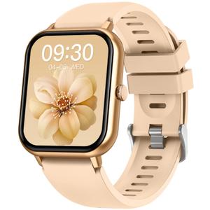 Beige Smartwatch with Bluetooth Call Blood Oxygen Blood Pressure Monitor Compatible with Android Ios 100+ Sport Modes Heart Rate Step Counter Waterproof