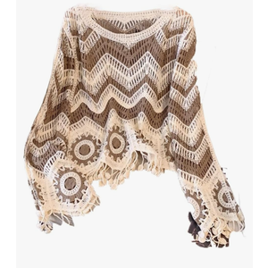 Irregular Contrasting Striped Sweater for Womens Spring Heavy hookflower Tassel Blouse top, 3XL