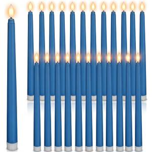 Macarrie 24 Packs Flameless Taper Candles Battery Operated Fake 11 Inch Long Candlelight LED Flameless Candlesticks Flickering Tapered for Spring Summer Wedding(Blue)