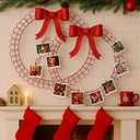 2 Pcs Christmas Photo Holder Display 17" Metal Wreath Xmas Card Holder Display Wall Hanging Decoration with Bow Wire Loop for Greeting Card Picture Insert Holiday Wall Decor(Red)